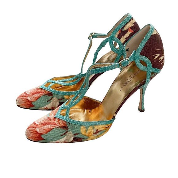New Dolce&Gabbana Floral Closed Toe Strappy High Heels - Picture 2 of 9